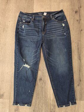 Time And Tru Womens Distressed Mid-Rise Skinny Jeans Size 16 Dark Wash Casual